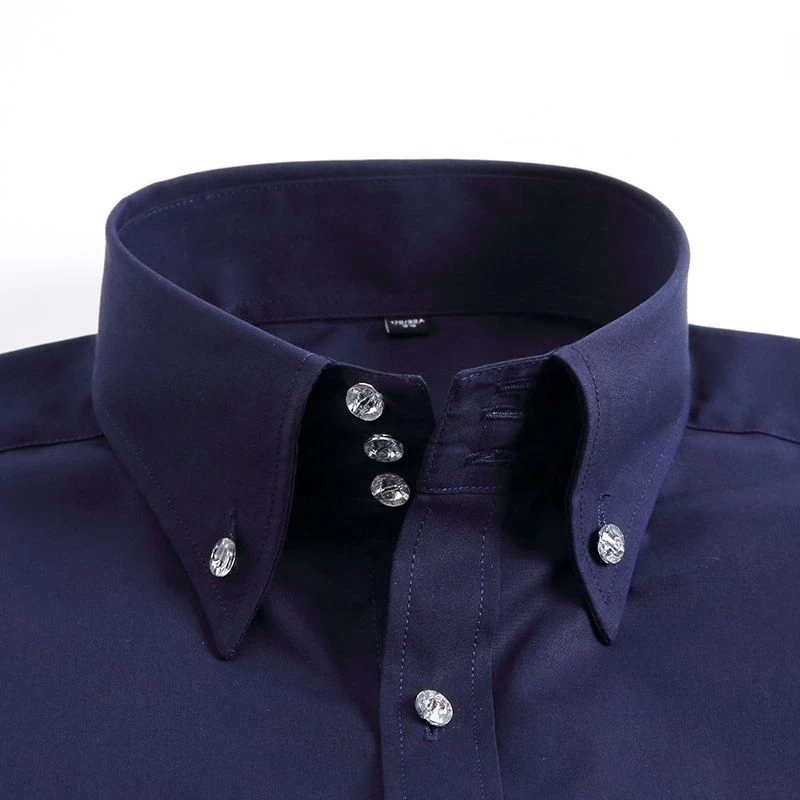 Classic Dress Shirt for Men Crystal Rhinestone Buckle Long Sleeve Slim Fit Korean Fashion Business Casual White Formale Shirts - Image 5