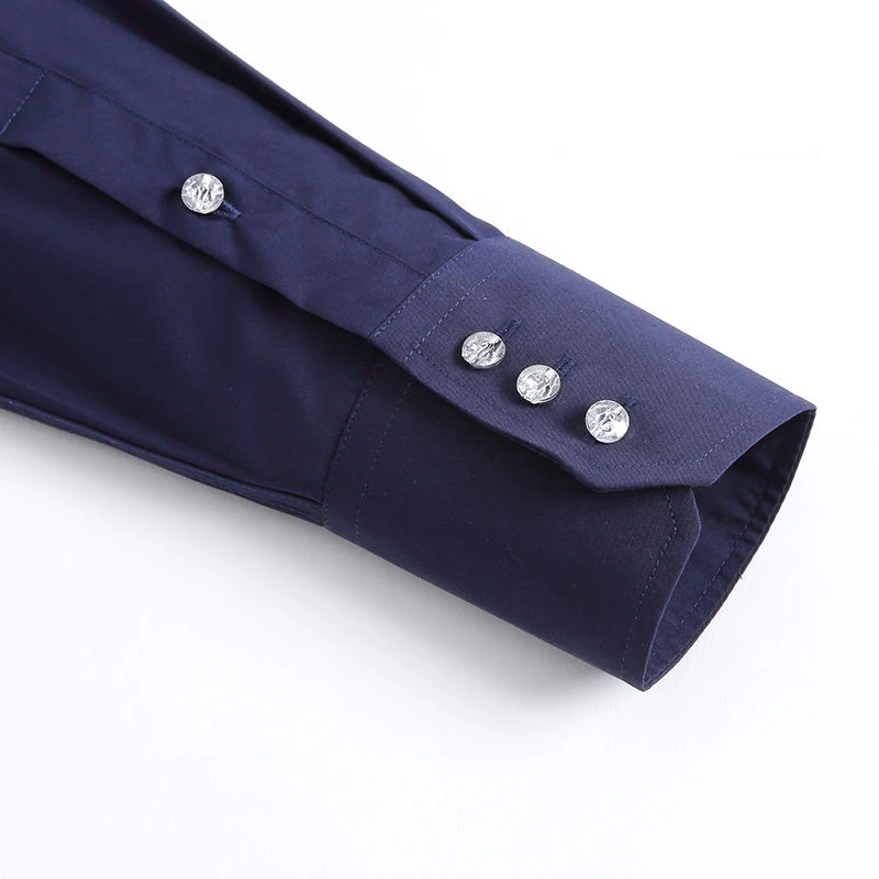 Classic Dress Shirt for Men Crystal Rhinestone Buckle Long Sleeve Slim Fit Korean Fashion Business Casual White Formale Shirts - Image 6