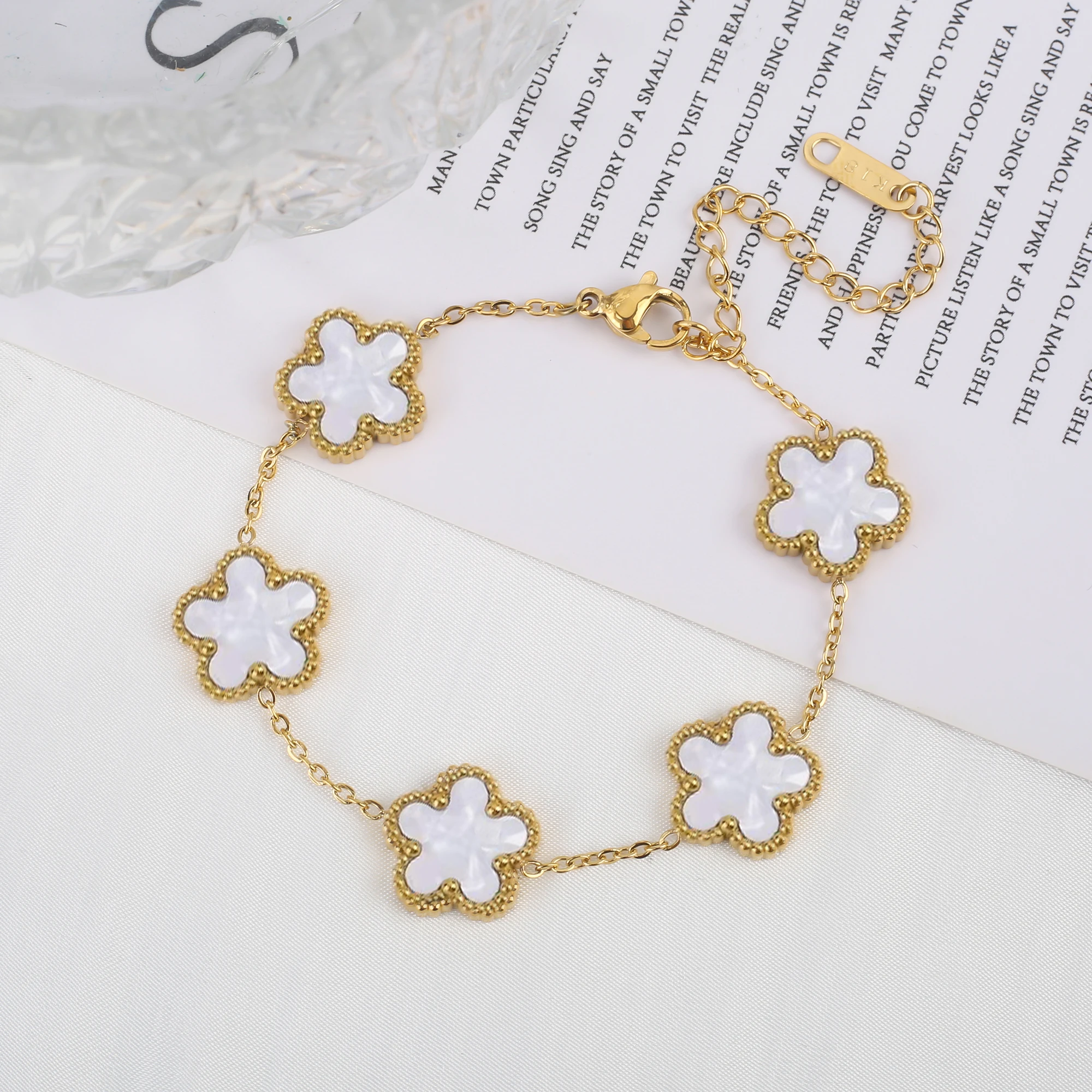 Classic Luxury Stainless Steel Bracelet Ladies Adjustable Five Flower Bracelets for Women New Fashion Party Jewelry Gifts Clover - Image 2