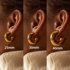 Classic Smooth Round Chunky Hoop Earrings for Women Gold Plated Stainless Steel C Shape Thick Circle Earrings Fashion Jewelry
