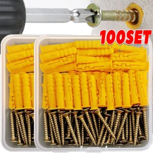 Concrete Drywall Anchor Screw Kit Plastic Expansion Tubes Fixing Wall Anchors Plug Self-Tapping Flat Head Screws Bolt Fasteners