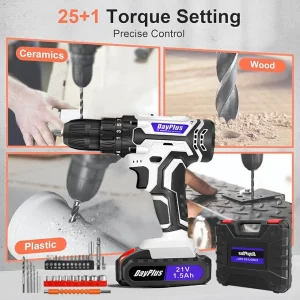 Cordless Drill Set, 21V Drill with 1.5Ah Battery, Cordless Screwdriver with Battery and Charger, Home DIY Tool Kit
