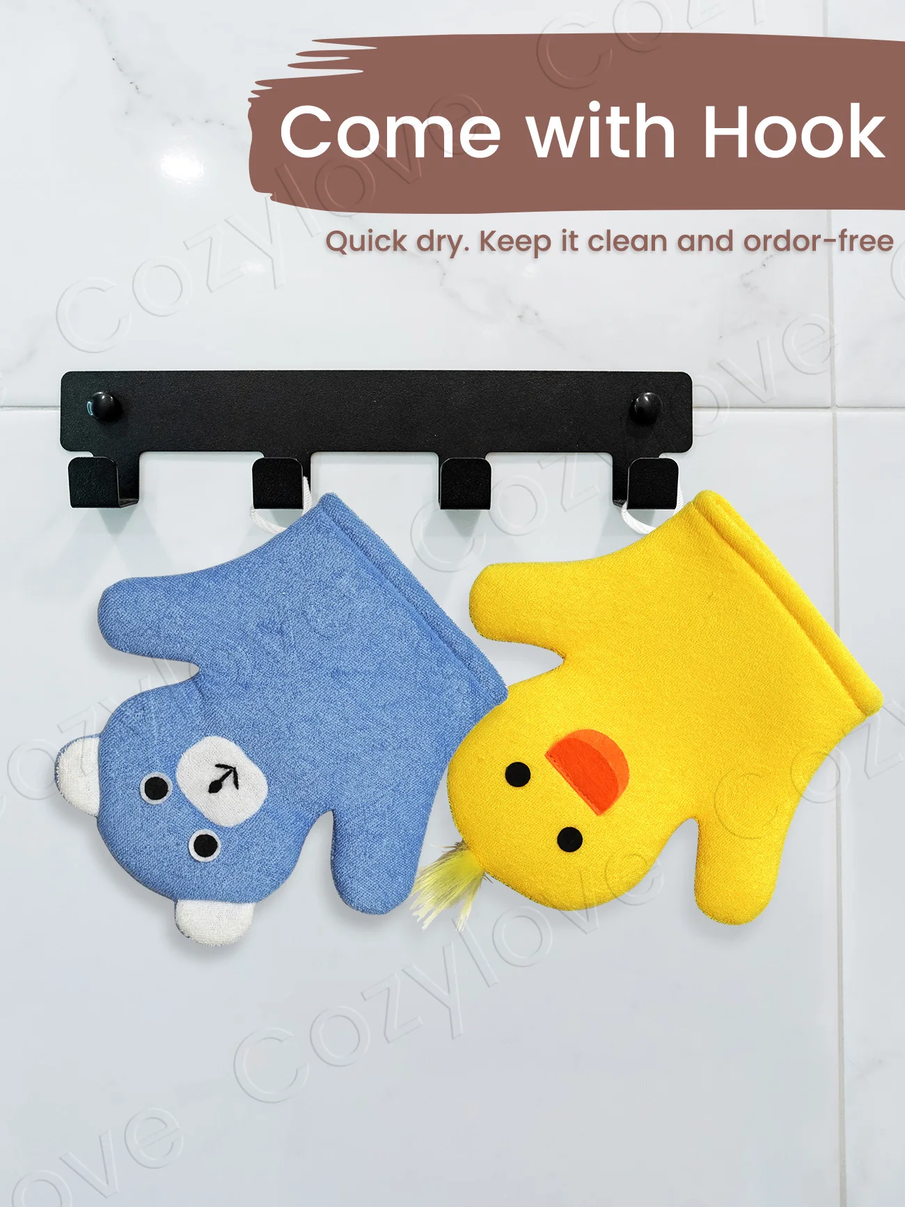 Cute Animal Kids Shower Loofah Glove | Soft Duck & Bear Bath Mitt for Toddler Bathing, Gentle Exfoliating Sponge - Image 5