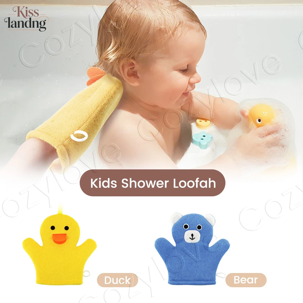 Cute Animal Kids Shower Loofah Glove | Soft Duck & Bear Bath Mitt for Toddler Bathing, Gentle Exfoliating Sponge