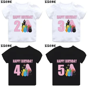 Cute Barbapapa Print Cartoon Girls Clothes 1 2 3 4 5 6 7 8 9 Years Happy Birthday Kids Short Sleeve T shirt Baby Boys T-Shirts