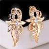 Cute White Zircon Stone Flower Hoop Earrings For Women Charm Female Gold Color Wedding Jewelry Gift