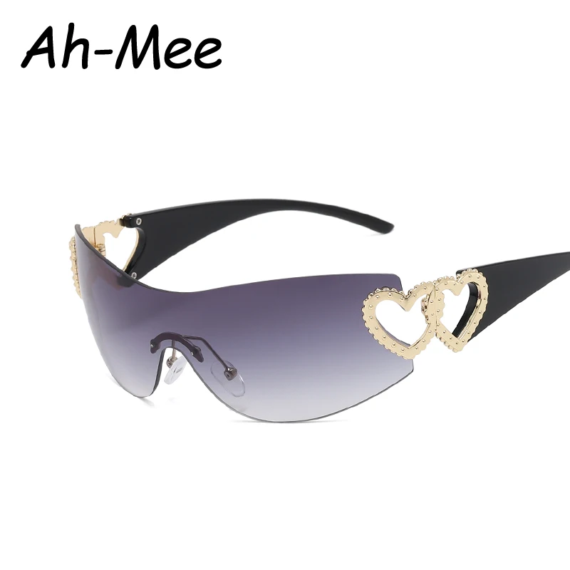 Cycling Rimless Y2K Sunglasses Men Women Trendy Gradient 2000'S Wrap Around Sun Glasses Punk One Piece Goggles Fashion Shades - Image 2
