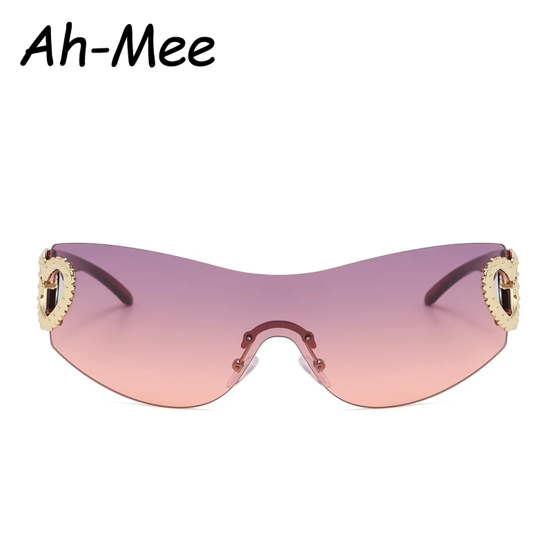 Cycling Rimless Y2K Sunglasses Men Women Trendy Gradient 2000'S Wrap Around Sun Glasses Punk One Piece Goggles Fashion Shades - Image 5