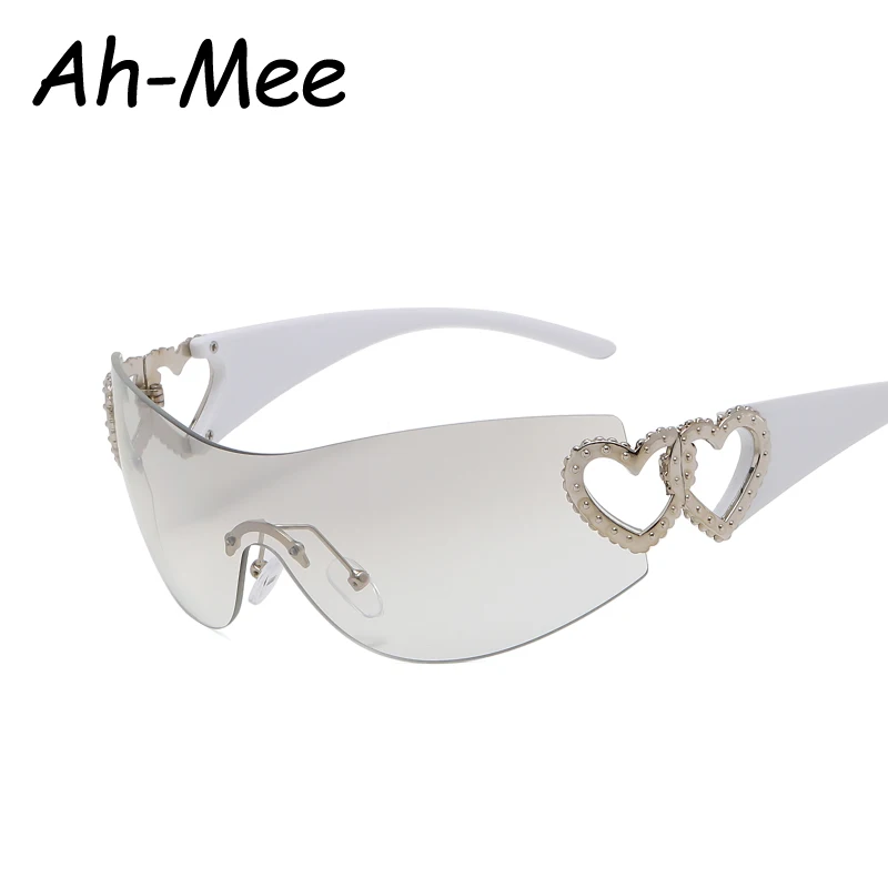 Cycling Rimless Y2K Sunglasses Men Women Trendy Gradient 2000'S Wrap Around Sun Glasses Punk One Piece Goggles Fashion Shades - Image 3