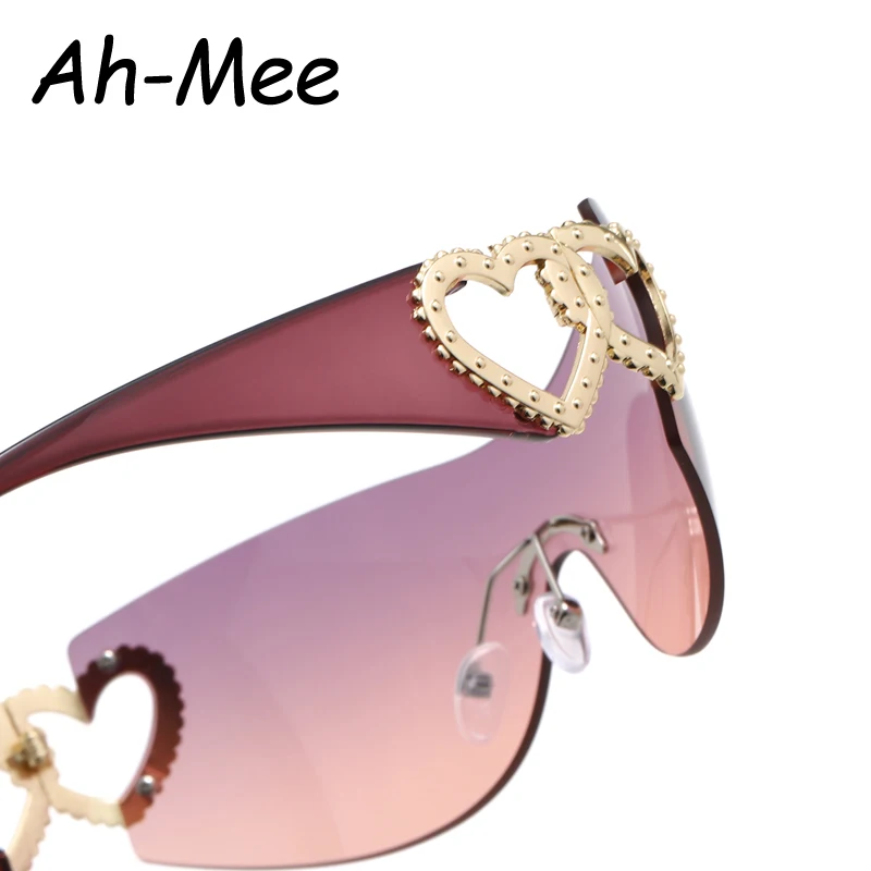 Cycling Rimless Y2K Sunglasses Men Women Trendy Gradient 2000'S Wrap Around Sun Glasses Punk One Piece Goggles Fashion Shades - Image 6