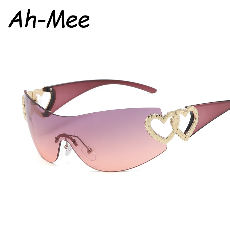 Cycling Rimless Y2K Sunglasses Men Women Trendy Gradient 2000'S Wrap Around Sun Glasses Punk One Piece Goggles Fashion Shades - Image 4