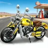 DIY Motorcycle Construction Set for Adults - 1:8 Scale Yellow Retro Motorbike Building Bricks - Hobbyist Gift & Desk Decor Colle