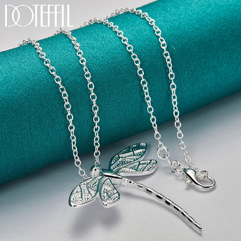 DOTEFFIL 925 Sterling Silver 40-75cm Chain Big Dragonfly Pendant Necklace For Women Wedding Engagement Party Fashion Jewelry - Image 2