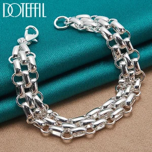 DOTEFFIL 925 Sterling Silver Lnterlocking Circle Bracelet Chain For Women Fashion Charm Wedding Engagement Jewelry