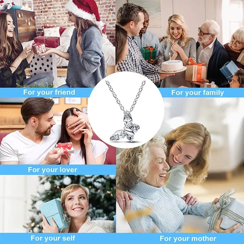 Dazzling Exquisite Charm Women's Jewelry Birthday Party Gift 925 Sterling Silver Zircon Moon Bowknot Circular Heart Necklace - Image 5