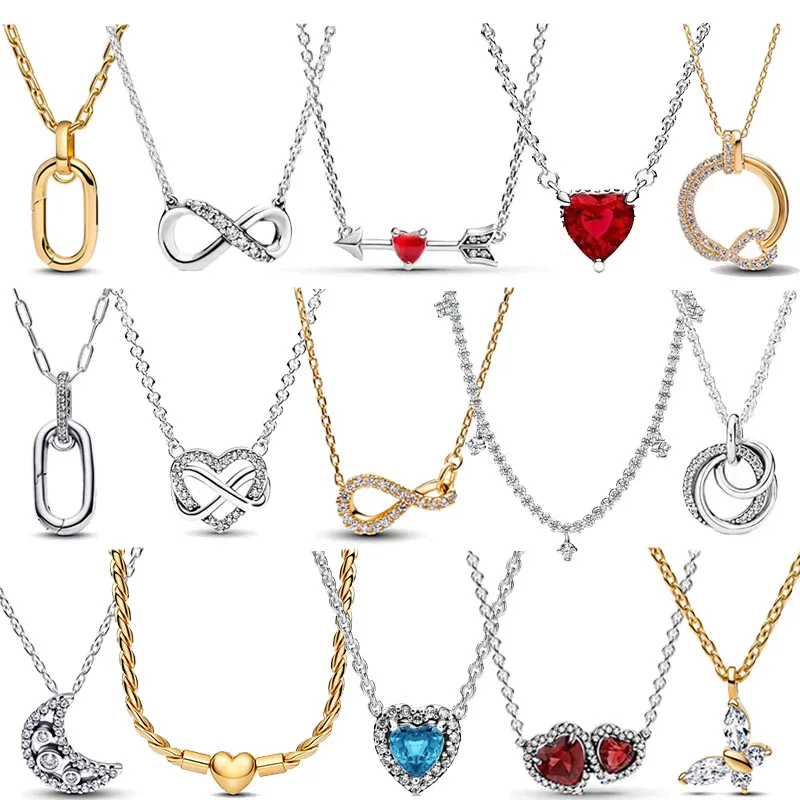 Dazzling Exquisite Charm Women's Jewelry Birthday Party Gift 925 Sterling Silver Zircon Moon Bowknot Circular Heart Necklace