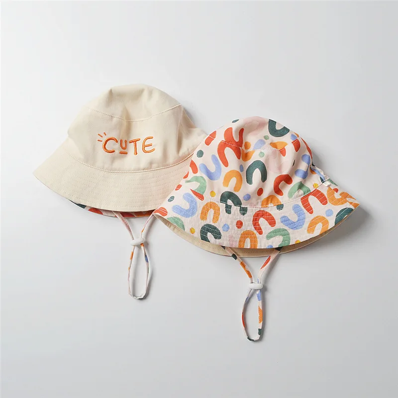 Double Sided Baby Bucket Hat Cute Letter Embroidered Children Boys Girls Fisherman Panama Cap Summer Outdoor Kids Sun Hat Gorras - Image 2