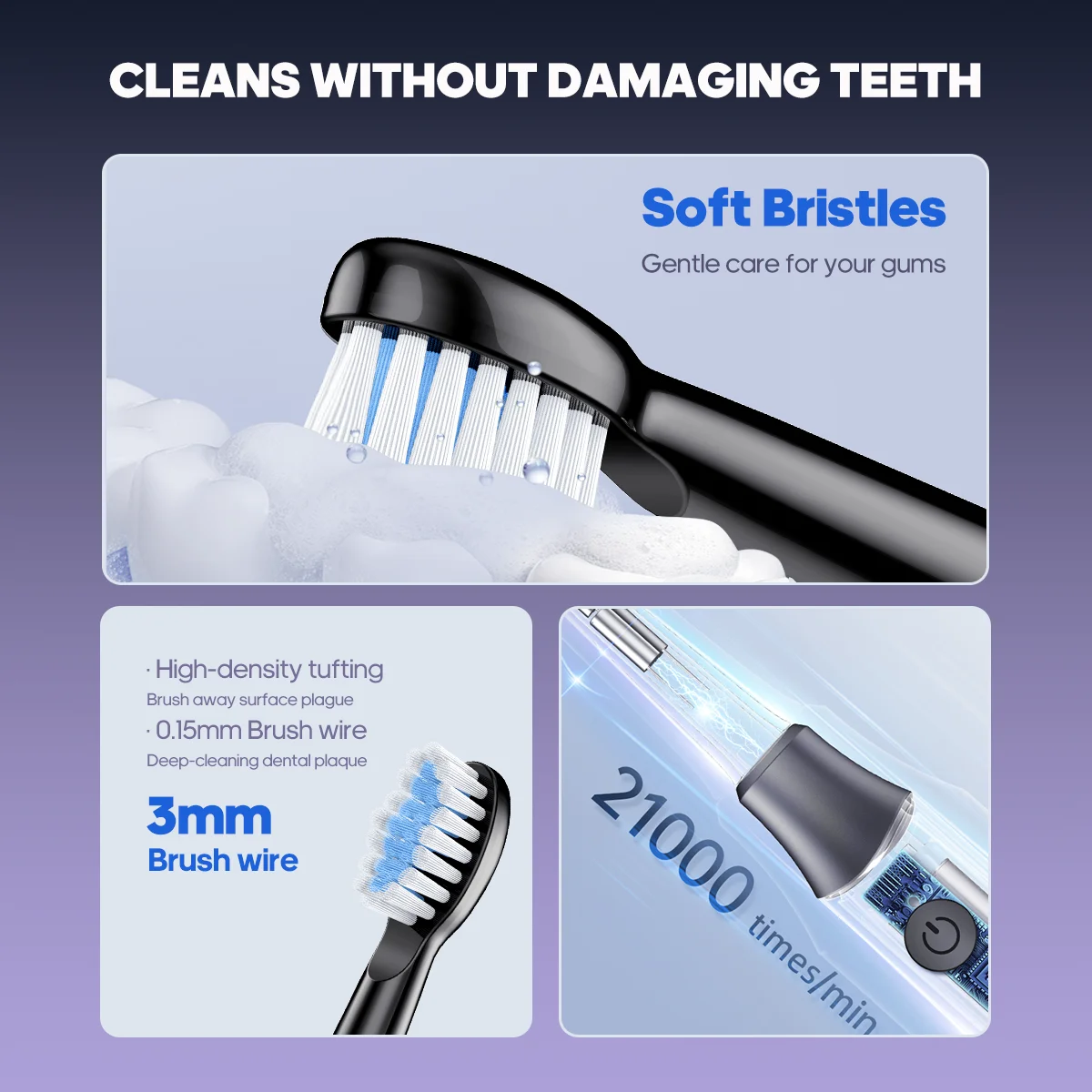 Dr.Yadent YD07 Electric Sonic Toothbrush Sensitive Gum Care Rechargeable Toothbrush 5 Modes Soft Brush Bristle 60 Days Life Long - Image 5