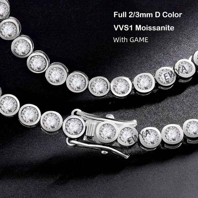 EWYA Luxury Bubble 2/3mm D Color Full Moissanite Tennis Necklace for Women S925 Silver Plated 18K Diamond Neck Chain Necklaces - Image 2