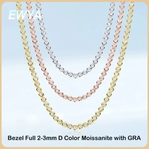 EWYA Luxury Bubble 2/3mm D Color Full Moissanite Tennis Necklace for Women S925 Silver Plated 18K Diamond Neck Chain Necklaces