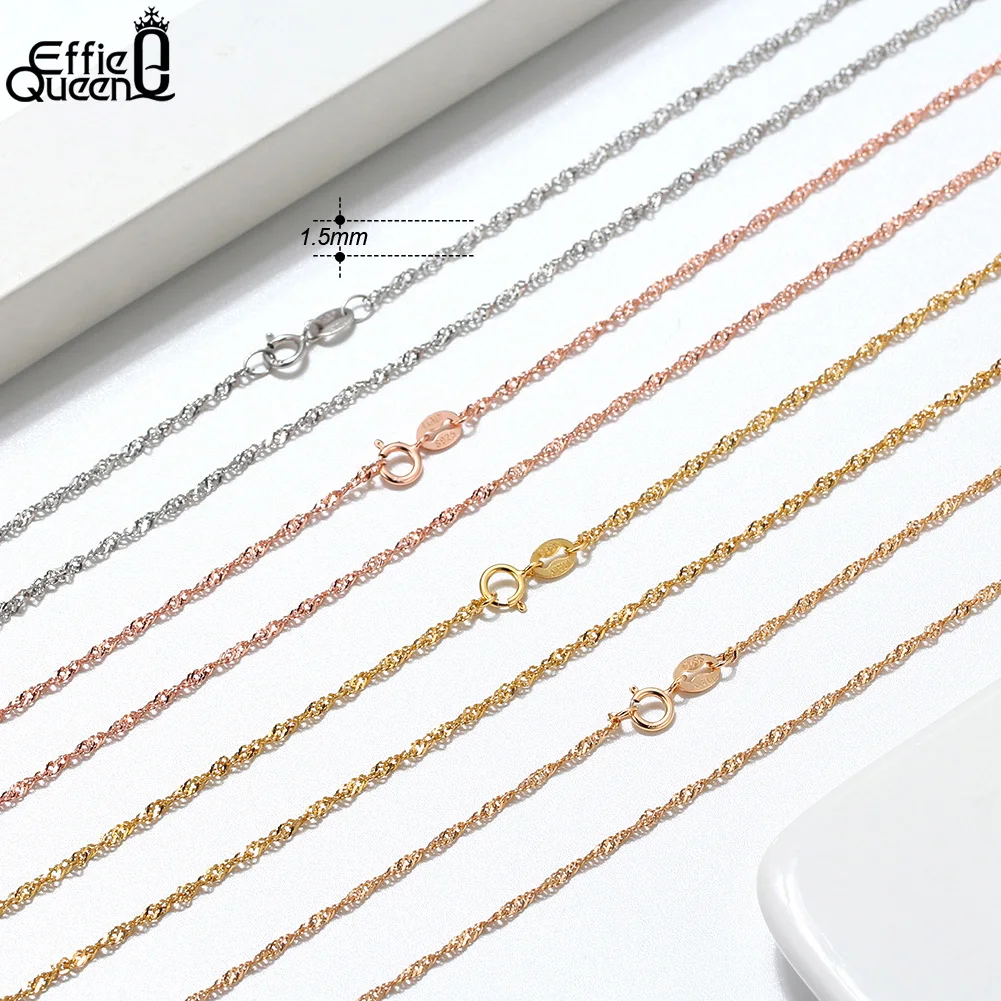 Effie Queen 100% 925 Sterling Silver Basic Chain Necklaces Box/Snake/Chopin/Figaro Beaded Chain 40-60cm Unisex DIY Casual Wear - Image 3