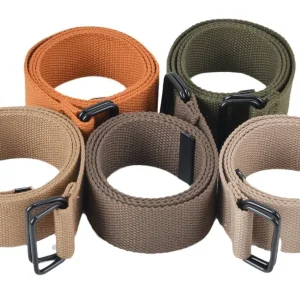 Elastic Woven Pants Belt Canvas Belt Men's Free Punch Buckle Belt Mens Double Ring Buckle Cotton Canvas Cloth Fabric Belts