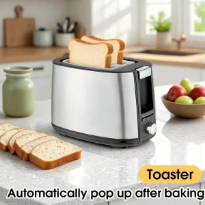 Electric Bread Toaster 2 Slice Automatic Toaster 7-Gear Adjustment Stainless Steel Breakfast Toast Maker For Sandwiches Waffle