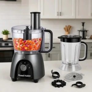 Electric Food Processor with Blender Chopper Grinder Slicer 900W Dishwasher Safe Parts Matte Charcoal