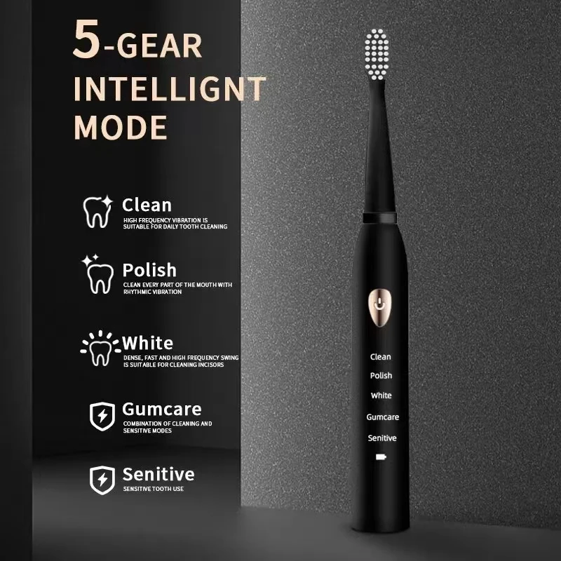 Electric Toothbrush 5-gear Mode USB Charging 4 colors IPX7 Waterproof Ultrasonic Rechargeable Soft Hair Toothbrush Adult Classic - Image 2