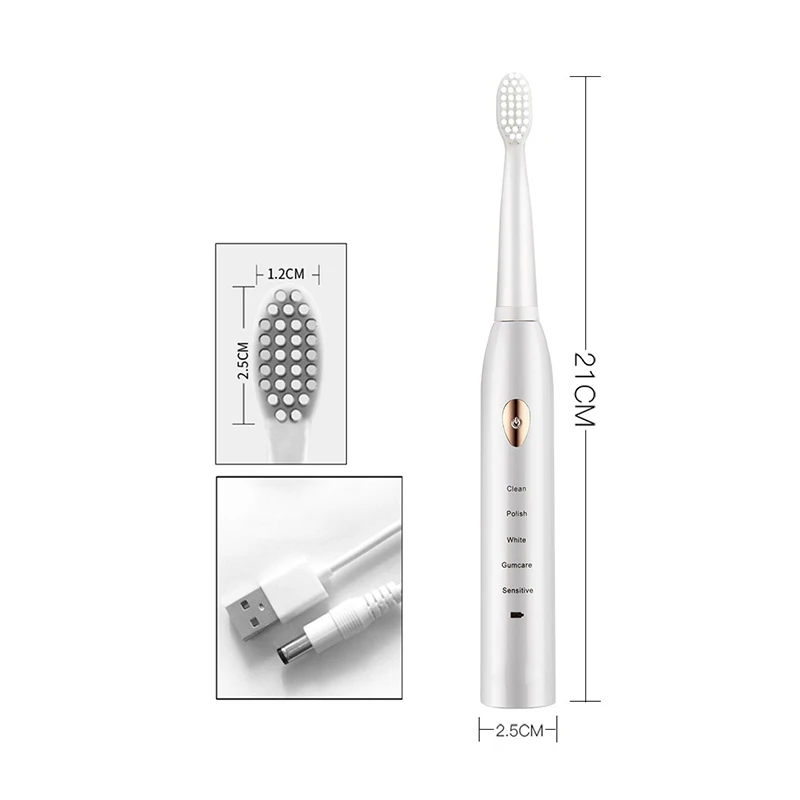 Electric Toothbrush 5-gear Mode USB Charging 4 colors IPX7 Waterproof Ultrasonic Rechargeable Soft Hair Toothbrush Adult Classic - Image 4