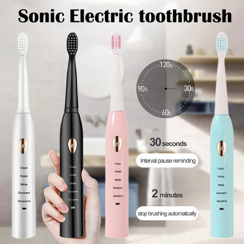 Electric Toothbrush 5-gear Mode USB Charging 4 colors IPX7 Waterproof Ultrasonic Rechargeable Soft Hair Toothbrush Adult Classic - Image 5