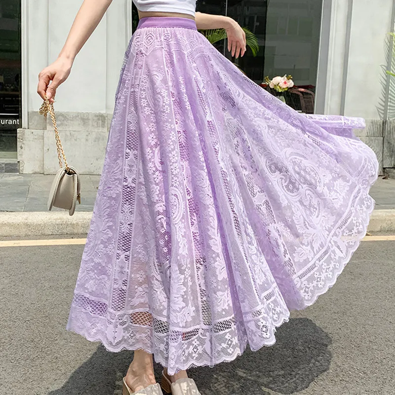 Elegant Lace Mesh Skirt for Women Lace Skirts High Waist Summer Long Skirt Casual Irregular Hem A Line Skirt Vacation Beach Wrap - Image 4