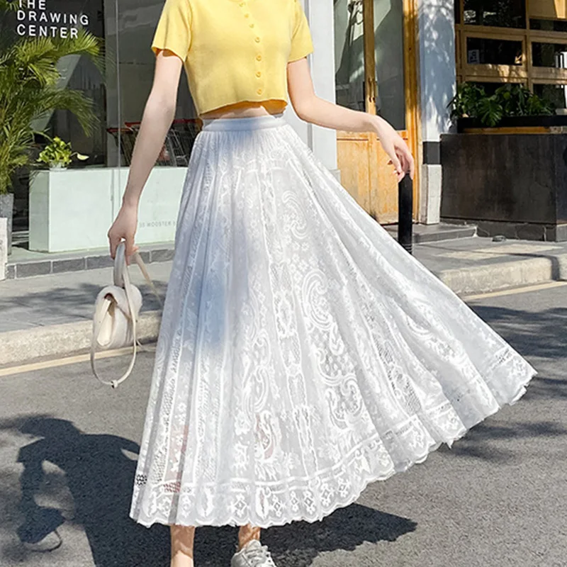 Elegant Lace Mesh Skirt for Women Lace Skirts High Waist Summer Long Skirt Casual Irregular Hem A Line Skirt Vacation Beach Wrap - Image 3