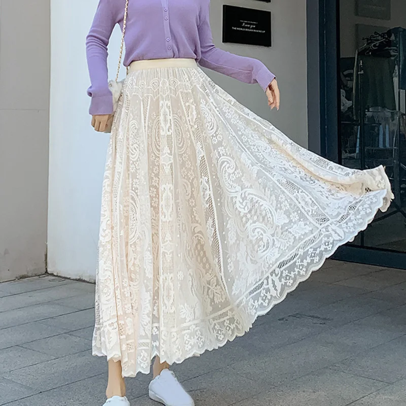 Elegant Lace Mesh Skirt for Women Lace Skirts High Waist Summer Long Skirt Casual Irregular Hem A Line Skirt Vacation Beach Wrap - Image 5