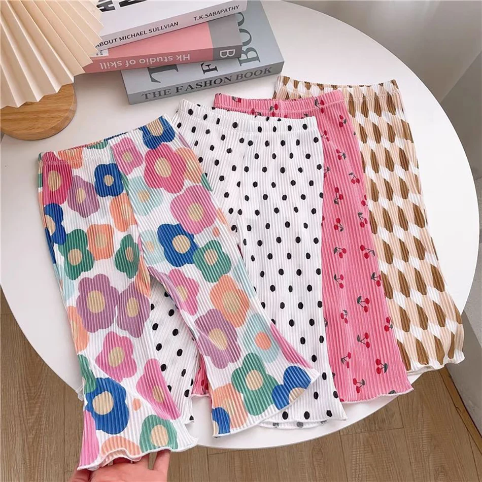 Elegant Playful Girls Floral Polka Dot Flared Pants Summer Autumn Outdoor Casual Bottoms Children Kids Cartoon Fashion Capris - Image 2