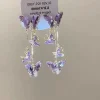 Elegant Purple Glass Butterfly Long Tassel Earrings for Women Delicate Rhinestone Crystal Insect Earrings Luxury Party Jewelry