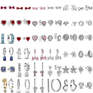 European New 925 Silver,Heart-Shaped,Snowflake,Bow Earrings Suitable For Women's Holiday Exquisite Charm Jewelry Gifts