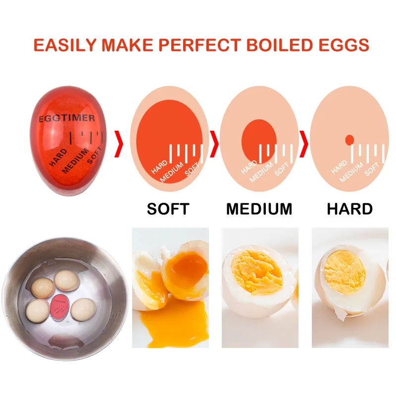 FAIS DU Color Changing Egg Timer Cooking Resin Perfect Boiled Eggs By Temperature Kitchen Helper Egg Timer Red timer tools - Image 6