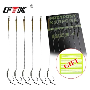 FTK 6Pcs Carp Fishing Hooks Pre tied carp hook hair rig for carp With line Ready Made Boilies Bait Hair Rigs Carp fishing tackle