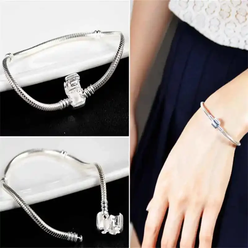 Famous Brand Original Certified 925 Sterling Silver Bracelet for Women DIY Charms Beads Snake Link Chain Classic Wrist Jewelry - Image 6