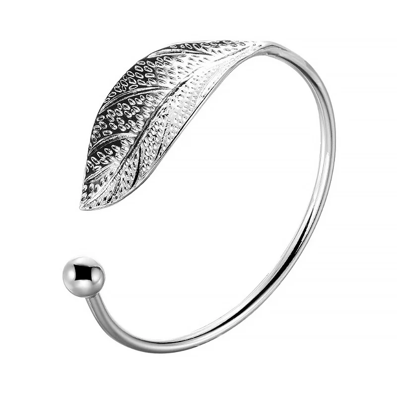 Fashion 925 Sterling Silver Woman Cuff Bracelet Open Leaf Shaped Adjustable Charm Bangle Girls Party Jewelry Christmas Gifts - Image 6