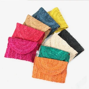 Fashion Beach Purse Women Summer Beach Bag Envelope Woven Clutch Solid Color Large Capacity Storage Bag Corn Husk Straw Hand Bag