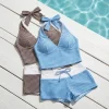 Fashion Halter Neck Sling Two Pieces Bikini Suit V-Neck Y2k Stripe Swimwear Set Summer Slim Fit Beachwear Clothing Ladies