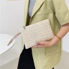 Fashion Ladies Solid Straw Woven Clutch Wristlet Coin Purse - Daily Phone Money Holder Beach Wallet Card for Women