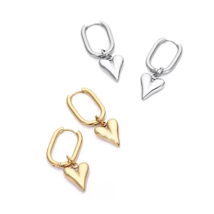Fashion Simple Stainless Steel Chic Heart Love Pendant Hoop Earrings Woman Gold Silver Color Huggie Ear Buckle Daily Jewelry