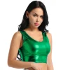 Fashion Women Female Shiny Metallic Scoop Neck Tank Crop Top Vest Bustier Blouse Tank Tops for Clubwear Dance Party Vest Tops