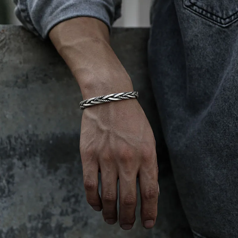 Fashion designer 925 Sterling Silver Twisted Woven Bracelet man women Neutral Retro Thai Original Handmade Opening bangle Gifts - Image 3