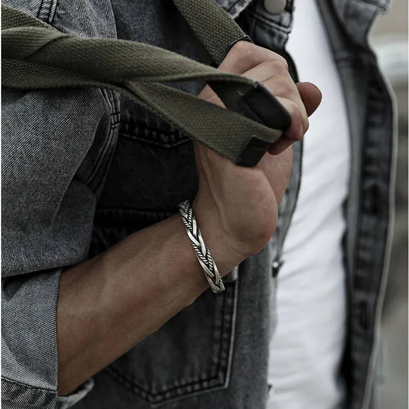 Fashion designer 925 Sterling Silver Twisted Woven Bracelet man women Neutral Retro Thai Original Handmade Opening bangle Gifts - Image 4