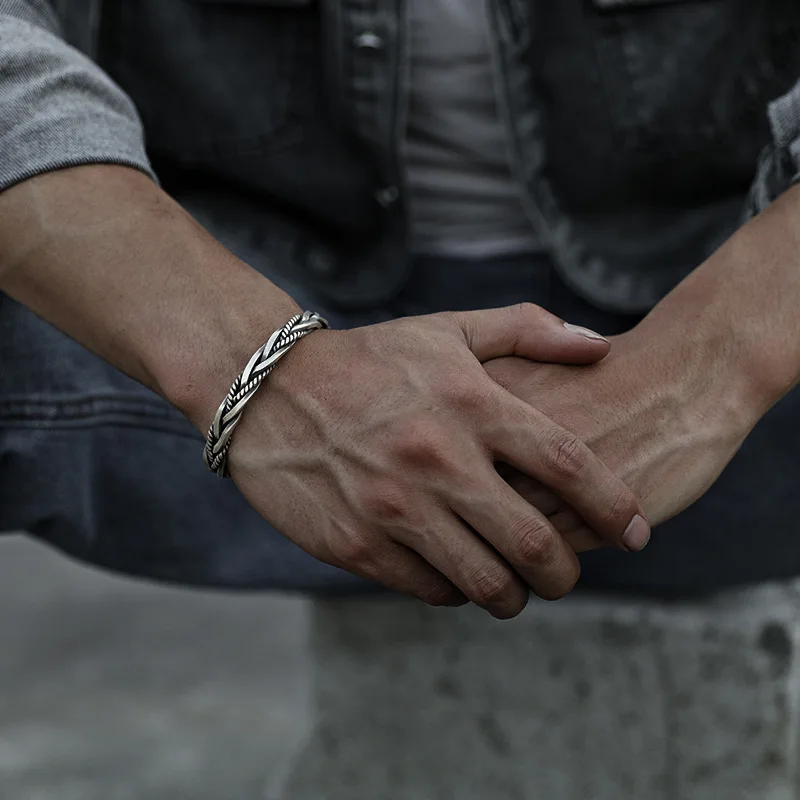 Fashion designer 925 Sterling Silver Twisted Woven Bracelet man women Neutral Retro Thai Original Handmade Opening bangle Gifts - Image 5