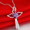 Fine 925 Sterling Silver angel noble crystal cross pendants Necklace For Women luxury party Wedding Jewelry Christmas gifts